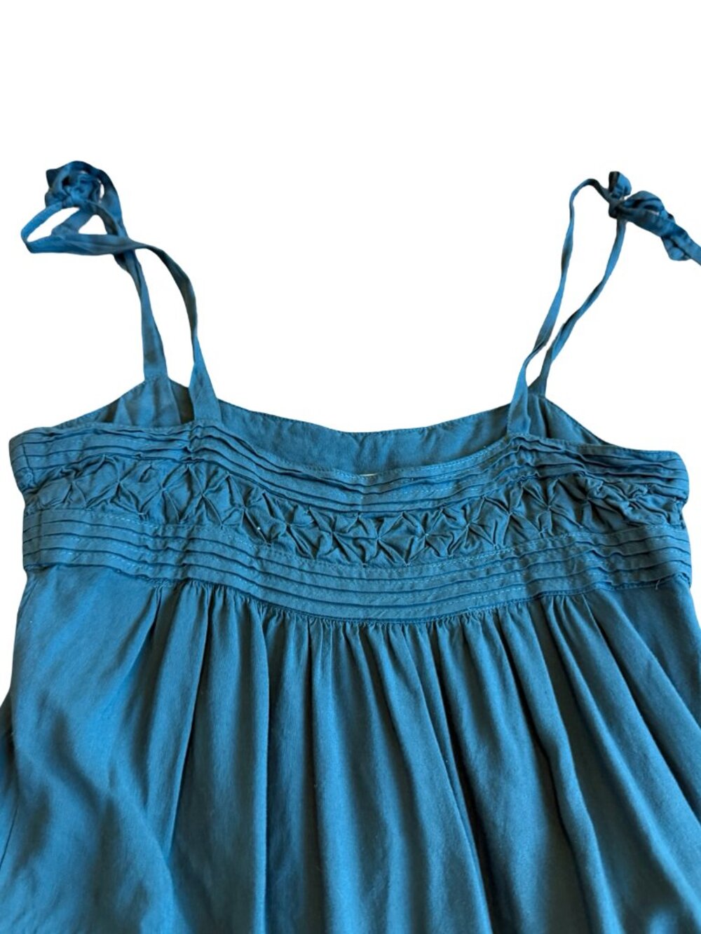 Floreat Tiered Mini Dress Bold Teal Tie Strap Flowy Bohemian Boho Size Small - Picture 8 of 13